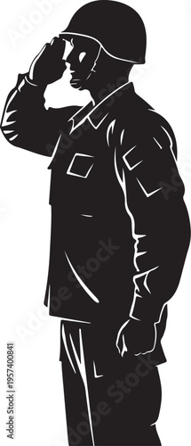 Vector illustration of a saluting soldier in black silhouette