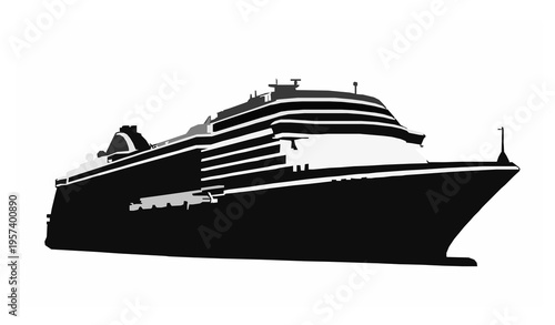 Cruise ship silhouette vector angled ocean liner design isolated on white background