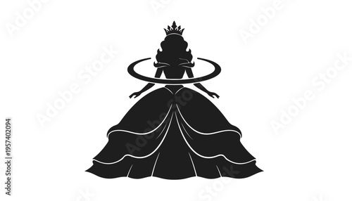 A princess silhouette icon wearing a crown and a long dress