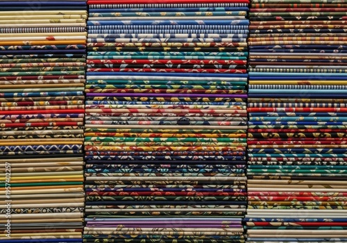 Colorful fabric textiles with various patterns and designs