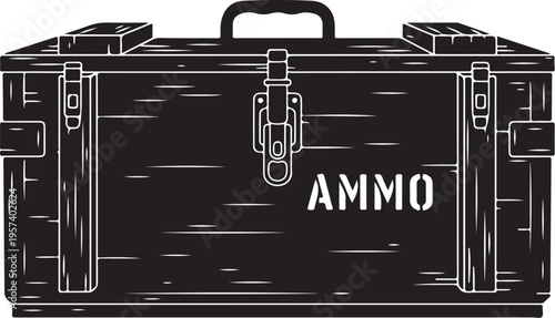 Vector ammo box icon, black and white illustration