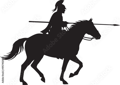 Vector silhouette of warrior on horseback with spear