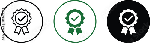 badge certification checkmark ribbon seal emblem vector icon set