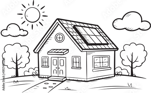 house front doors windows attic circular window garden vector