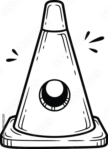 Traffic Cone Vector Illustration Black and White Line Art Isolated Clipart