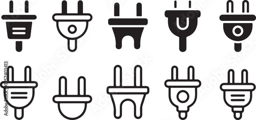 plug vector icons electrical plug silhouettes solid and outline