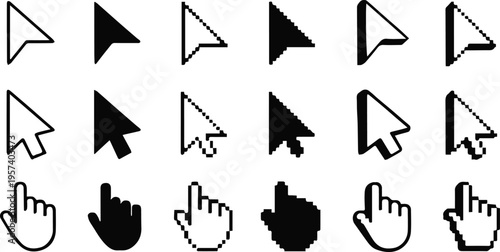 cursor arrow and hand pointer symbols set for web ui