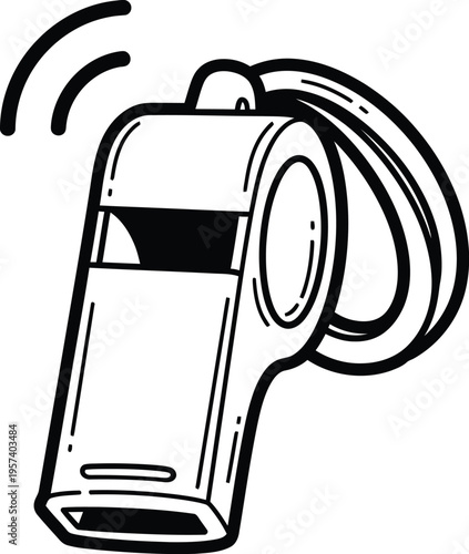 Whistle vector illustration in black and white line art style for sports and coaching design