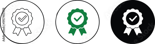 badge certification checkmark ribbon seal icon set for ui design