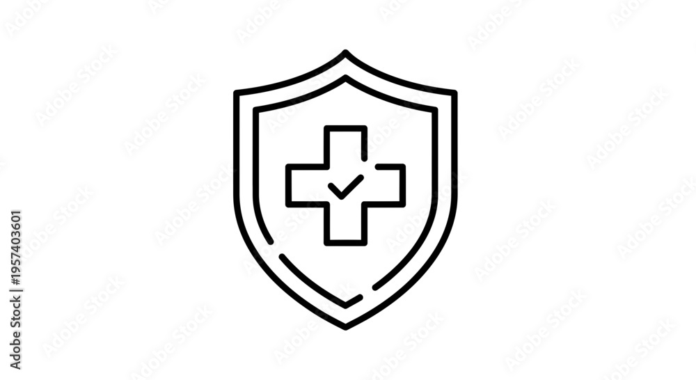 Fototapeta premium Health Insurance Shield Icon with Check Mark, Medical Protection Symbol