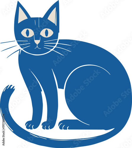 cat sitting silhouette tail curled vector illustration