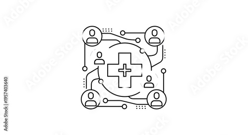 Healthcare Network Concept: Connected People Around Medical Cross Icon