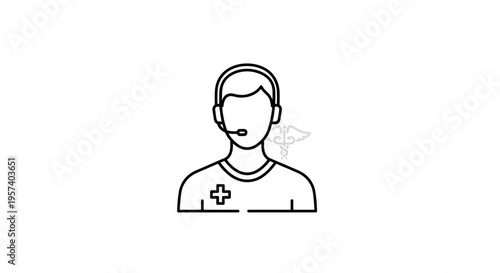 Healthcare Support Icon: Medical Professional with Headset and Caduceus Symbol