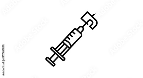 Medical Syringe Icon with Needle and Cap, Vector Illustration