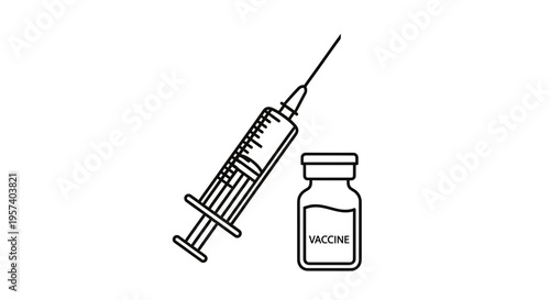 Medical Syringe and Vaccine Vial Icon, Healthcare and Vaccination Concept