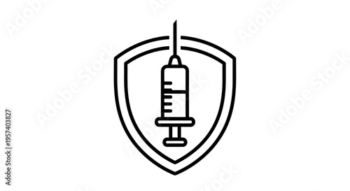 Medical Syringe Inside Shield Icon: Vaccination, Protection, Health, Healthcare, Immunity, Safety