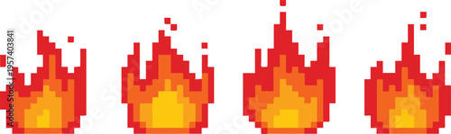 fire flame pixel icons set low res sprites for hud and games pack