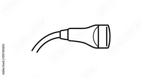Medical Ultrasound Transducer Probe with Cable, Diagnostic Imaging Equipment, Clean Line Art Icon