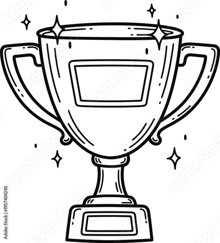 Trophy Cup Vector Illustration Black and White Hand Drawn Award Clipart Design
