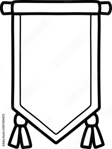 Blank banner outline vector illustration with tassels for award, achievement, or announcement designs