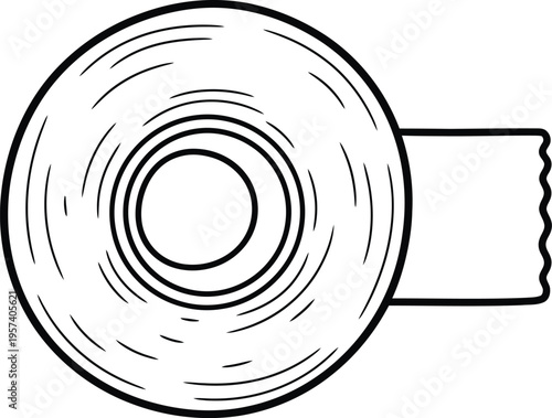 Adhesive Tape Roll Vector Illustration Isolated on White Background Line Art