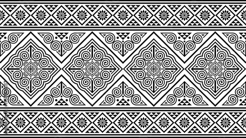 Canvas Print Hmong tribal design patterns feature unique black designs, suitable for use in clothing, blankets, and wallpaper