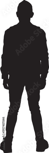vector, silhouette of backview of a modern retired man standing  on  white background