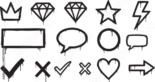 Graffiti spray set elements design isolated on white background. Star,Diomond,Love vector illustration.