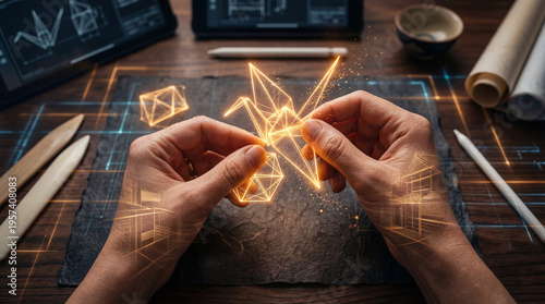 An artist's hands carefully...