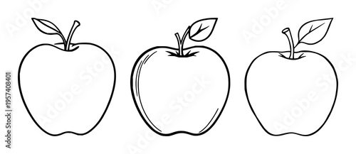 Apple fruit healthy icon set with minimalist line art and flat colors featuring apple, fruit, icon with line art and flat colors