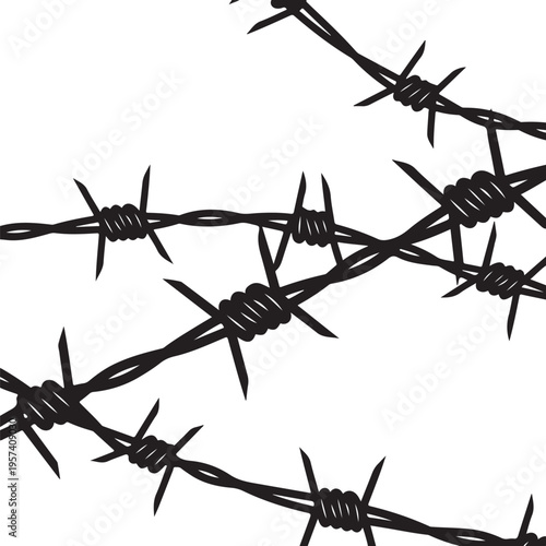 Barbed wire, black, seamless pattern, razor wire, fence, security, vector graphics