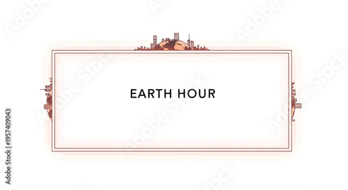 Illustration of Earth Hour logo with cityscape and dark globe on white background for climate awareness campaign