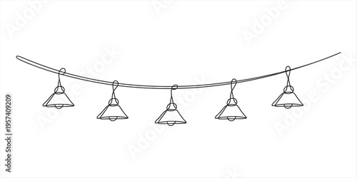 five hanging pendant lights on minimalist wire line illustration