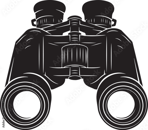 Vintage binoculars, black and white illustration, optical instrument, observation tool