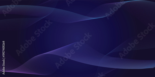Abstract background with elegant dark navy and purple-blue dynamic flowing linear waves.