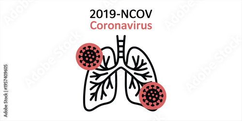 2019-nCoV coronavirus illustration with infected human lungs in red