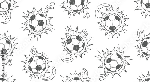 Soccer Ball Pattern Vector Seamless Background, Hand Drawn Sports Design for Kids