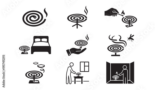 Creative illustrations of mosquito traps and their various usage scenarios