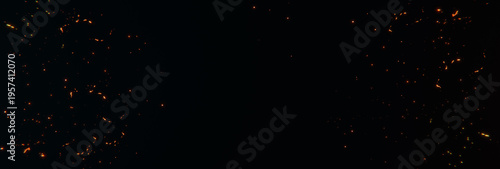 3D Rendering of glowing sparks and particles from neon lights in front of black backgound