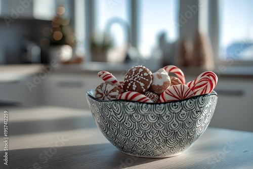 Wallpaper Mural Festive Holiday Cookies in Decorative Bowl on Wooden Table with Warm Light and Winter Decor in Background Torontodigital.ca