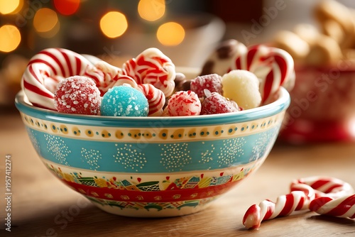 Wallpaper Mural Colorful Holiday Candy Bowl Filled with Festive Treats and Peppermint Candies for a Cheerful Celebration Torontodigital.ca