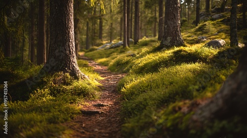 Wallpaper Mural Serene Forest Pathway Surrounded by Lush Greenery and Sunlit Trees in a Peaceful Natural Setting Torontodigital.ca
