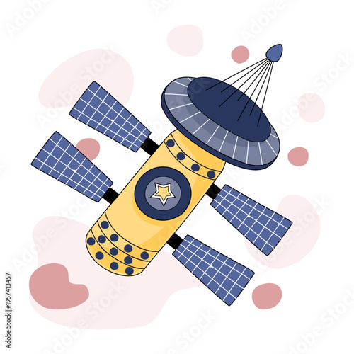 Communication Satellite Orbiting in Space Flat Illustration