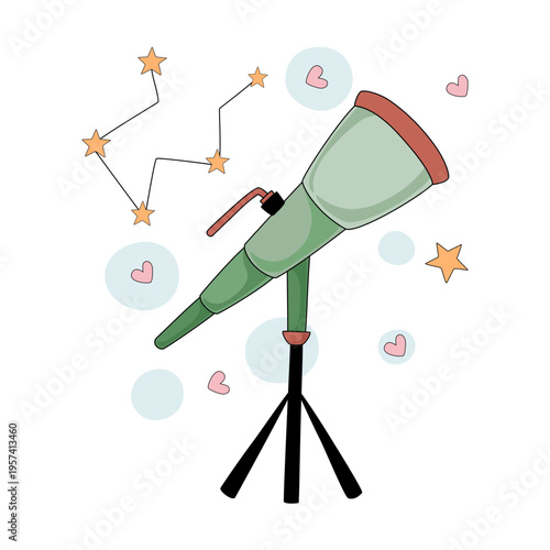 Astronomical Telescope Observing Stars and Constellations