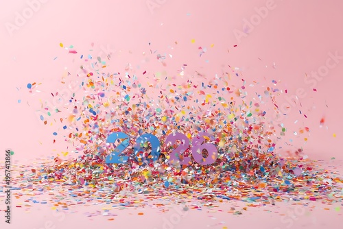 Wallpaper Mural Colorful confetti explosion with 2026 numbers on pastel pink background for celebration and party themes, festive design concept Torontodigital.ca