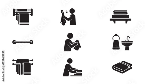 Daily laundry and ironing routine icons