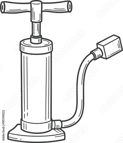 Hand Pump Vector Illustration – Black and White Bicycle Air Pump Clipart Isolated