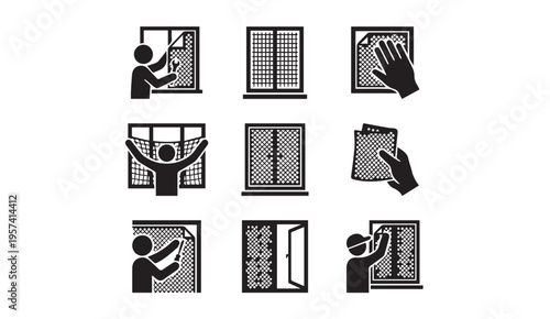 Illustrations of various techniques for handling and installing window screens