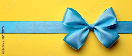 Wallpaper Mural Bright Blue Ribbon Bow on Yellow Background for Gift Decoration or Celebration Event Torontodigital.ca