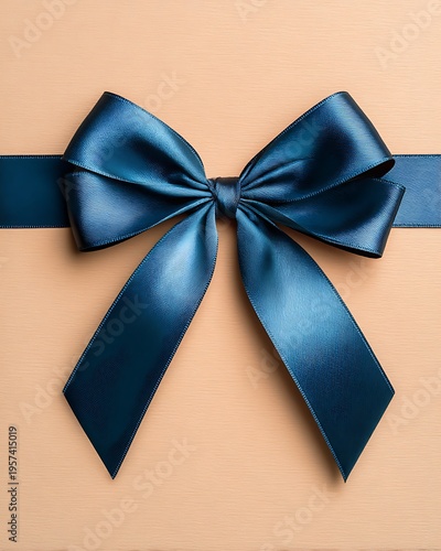 Wallpaper Mural Elegant Dark Blue Satin Bow on Cream Wrapping Paper for Gift Presentation and Decoration Torontodigital.ca